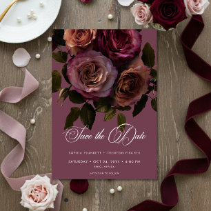 Save The Date Mariage Floral Élégant et Moody aux Teintes Rouill