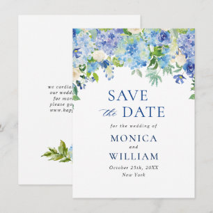 Save The Date Mariage Floral Élégant Hydrangea Bleu