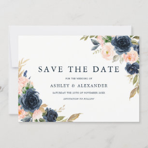 Save The Date Mariage Floral Élégant Moderne avec Touches de Ros