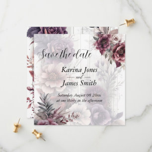 Save The Date Mariage floral élégant violet, rose et bordeaux