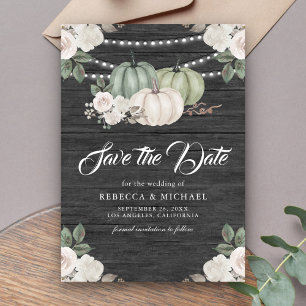 Save The Date Mariage Floral en Bois de Citrouille Vert Sauge
