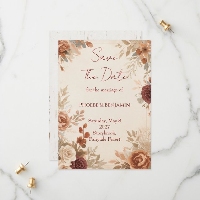 Save The Date Mariage Floral en Forêt Romantique (Devant/Arrière en situation)