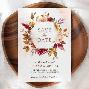 Save The Date Mariage Floral en Terracotta Bourguignon Rustique
