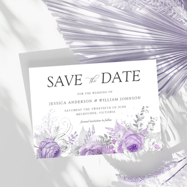 Save The Date Mariage floral enchanté argent et lavande (Créateur téléchargé)
