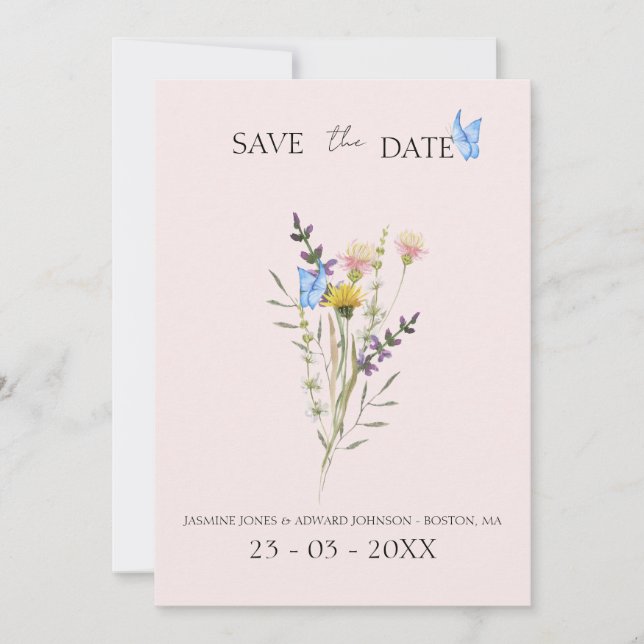 Save The Date Mariage Floral Fleur de Champ Simple Moderne (Devant)