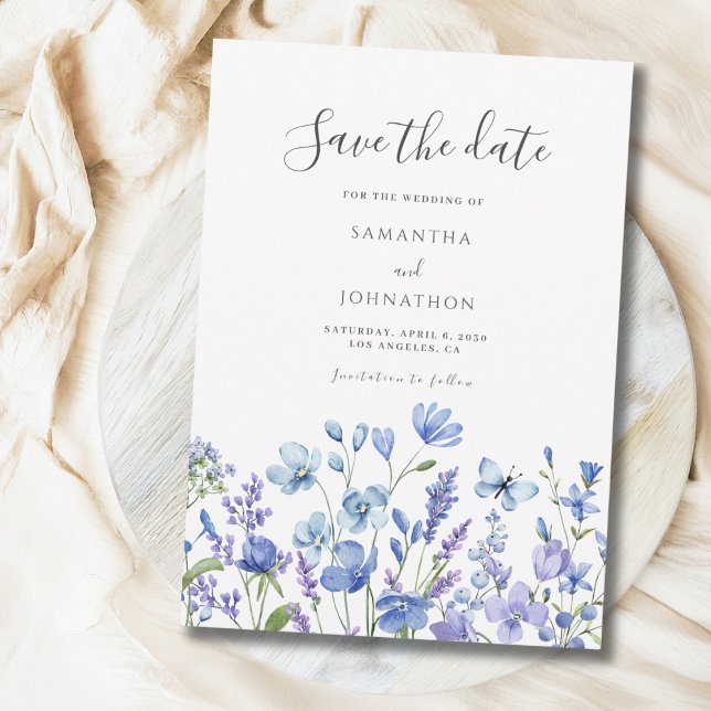 Save The Date Mariage Floral Fleur Sauvage Bleue  (Créateur téléchargé)