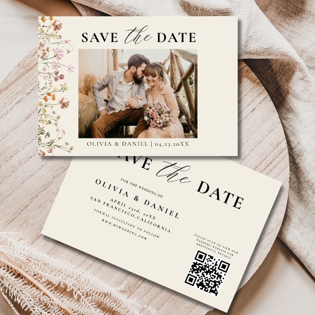 Save The Date Mariage Floral Fleur sauvage de code QR (Créateur téléchargé)