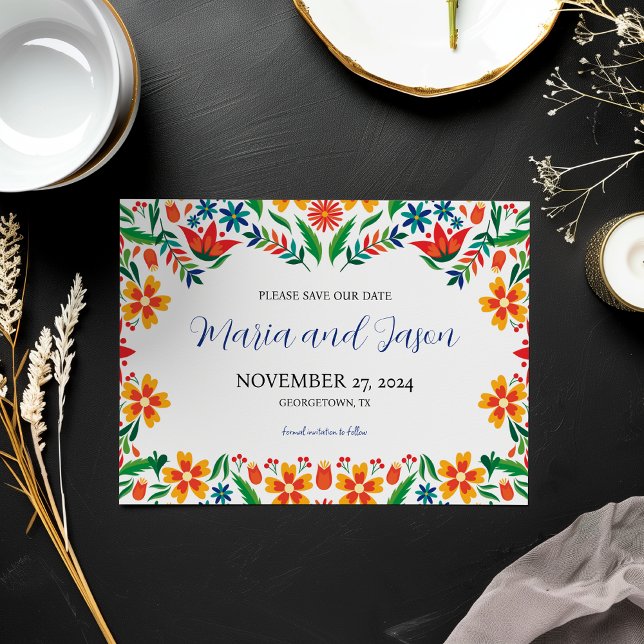Save The Date Mariage Floral Floral Colorful (Mexican Floral Colorful Botanical Flowers Wedding Save The Date)