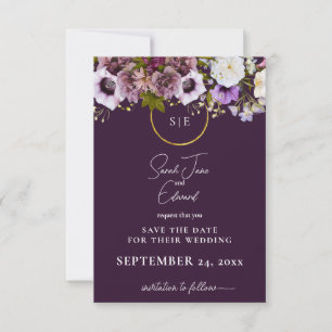 Save The Date Mariage Floral Fraîche Purple Vertical Enregistrer