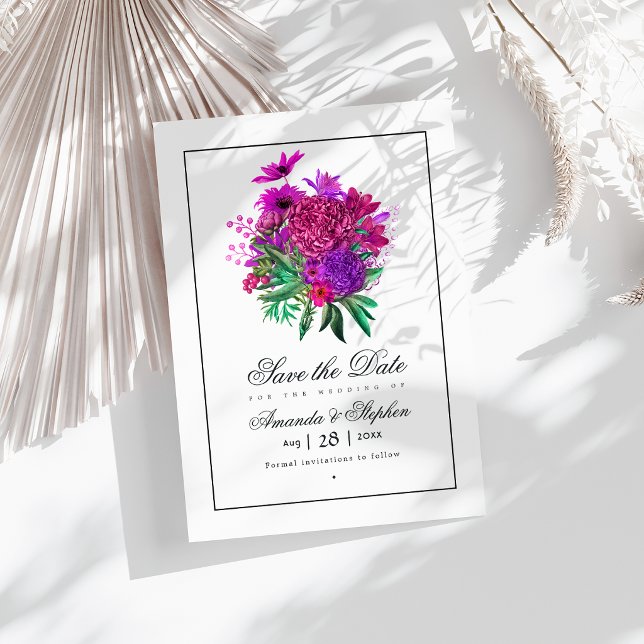 Save The Date Mariage floral fuchsia et violet vintage (Vintage Fuchsia and Purple Floral Wedding Save The Date)