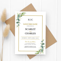Mariage floral géométrique à feuillage d'eucalyptu