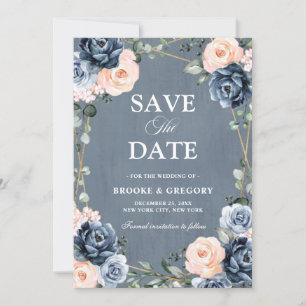 Save The Date Mariage floral géométrique bleu foncé