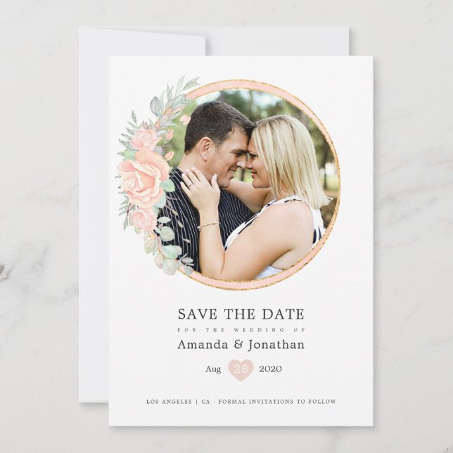 Save The Date Mariage Floral Géométrique Pastel Rosé (Devant)