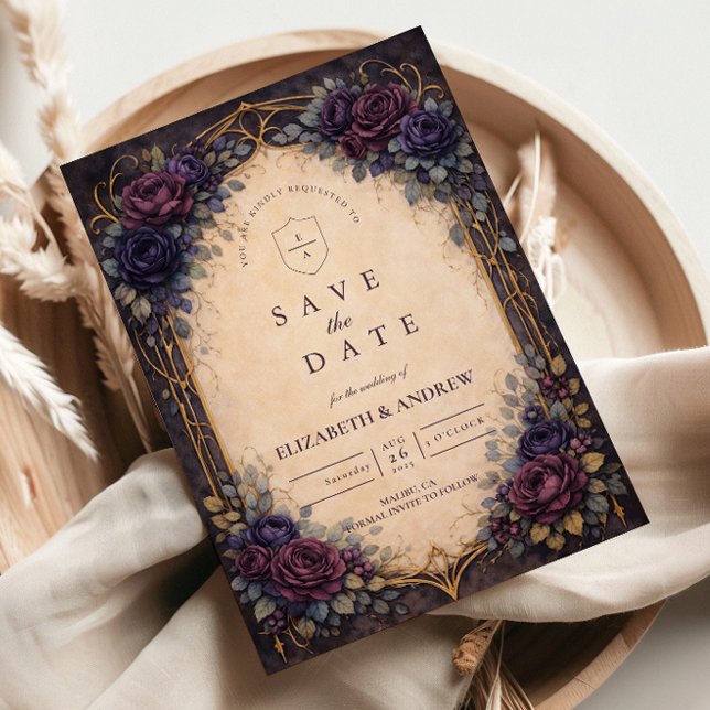 Save The Date Mariage Floral Gothique Violet Maussade (Créateur téléchargé)