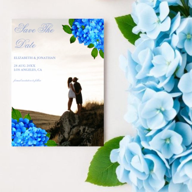 Save The Date Mariage Floral Hydrangea Bleu (Créateur téléchargé)