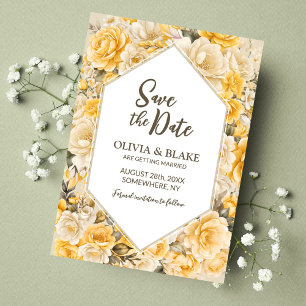 Save The Date Mariage Floral Jaune