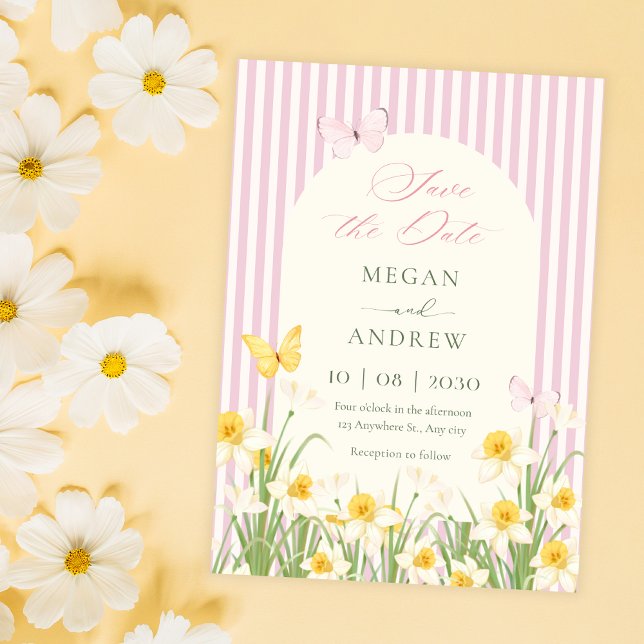 Save The Date Mariage floral jaune rose  (Créateur téléchargé)