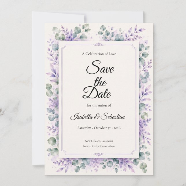 Save The Date Mariage Floral Lavande Éthéré (Devant)