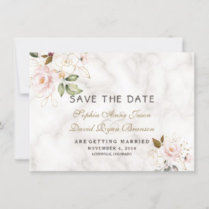 Save The Date Mariage Floral Marbre Rose Charm Blush Or