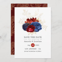 Mariage floral marine, rouge et or