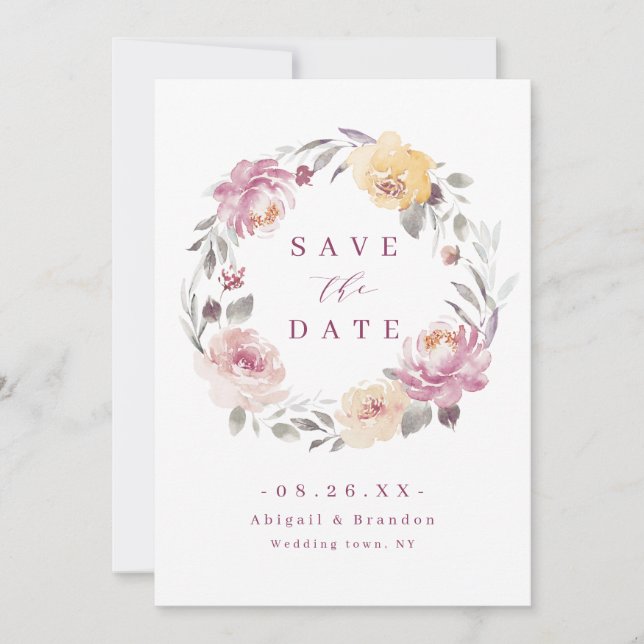 Save The Date Mariage floral mauve de jardin romantique (Devant)