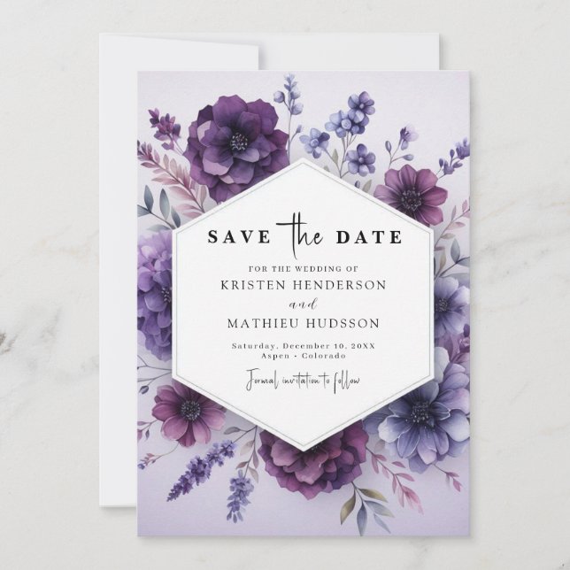 Save The Date Mariage floral mauve élégant (Devant)