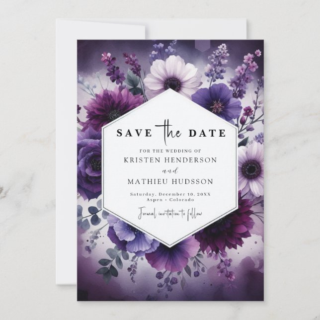 Save The Date Mariage floral mauve personnalisé (Devant)
