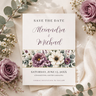 Save The Date Mariage Floral Mauve & Sauge