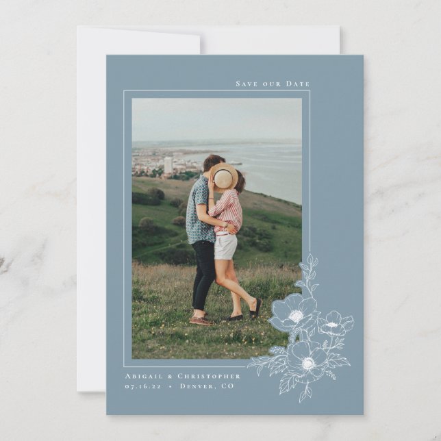 Save The Date Mariage floral minimal Dusty Blue (Devant)