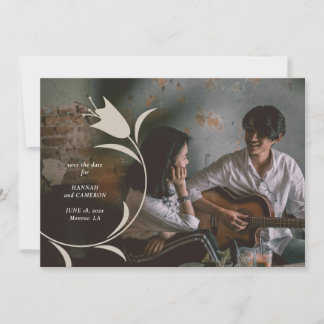 Save The Date Mariage Floral Minimal Moderne Beige et Espresso
