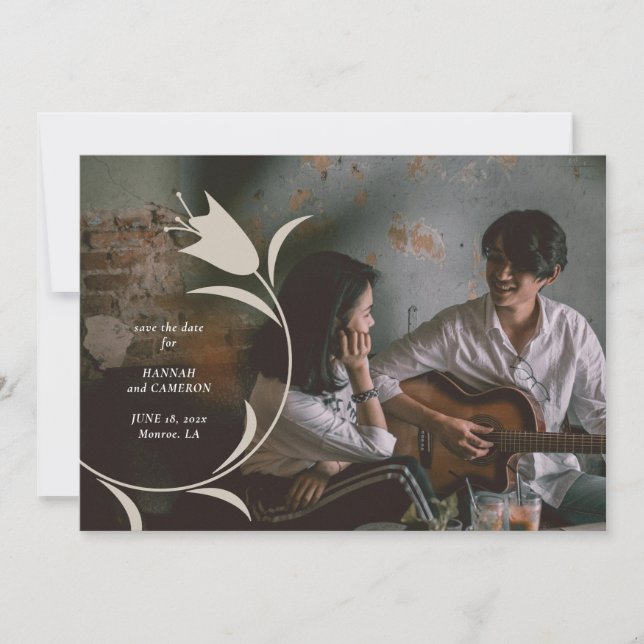 Save The Date Mariage Floral Minimal Moderne Beige et Espresso (Devant)
