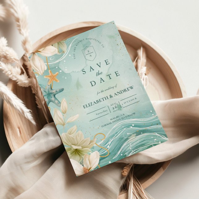 Save The Date Mariage Floral Moderne à Vague Côtière (Créateur téléchargé)