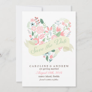 Save The Date Mariage floral moderne au coeur Enregistrer la dat