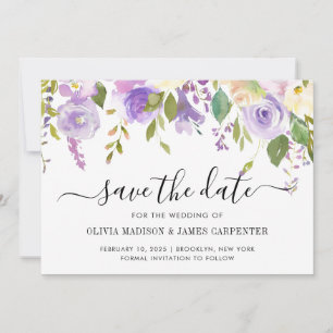Save The Date Mariage floral moderne Dusty violet violet Peony
