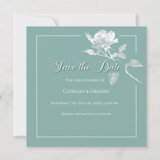 Save The Date Mariage Floral Moderne Roses Blanches Sauge Verte