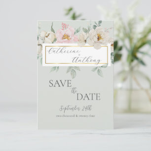 Save The Date Mariage Floral Moderne Vert Or 