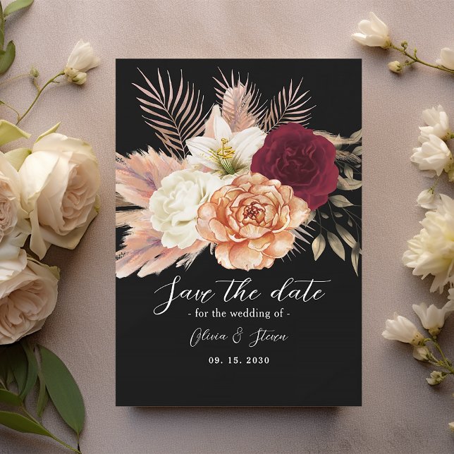 Save The Date Mariage Floral Noir Bourgogne (Créateur téléchargé)