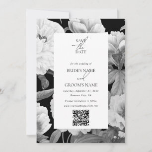 Save The Date Mariage floral noir et blanc Peonies d'aquarelle