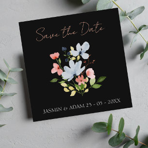 Save The Date Mariage floral noir et rose simple Boho