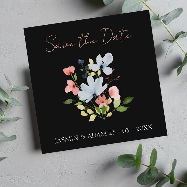 Save The Date Mariage floral noir et rose simple Boho (Créateur téléchargé)