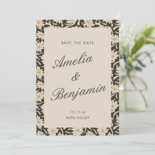 Save The Date Mariage Floral Noir Ivoire Script