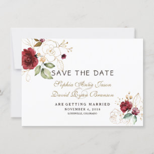 Save The Date Mariage Floral Or Bourgogne Enregistrer La Date
