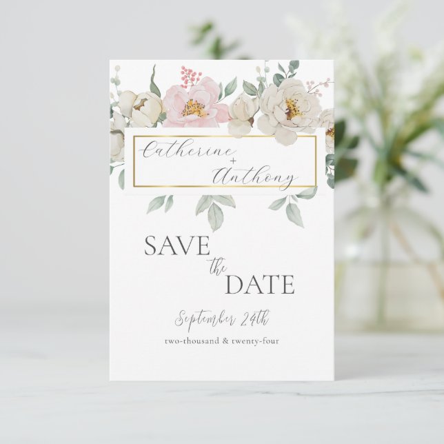 Save The Date Mariage Floral Or moderne (Debout devant)