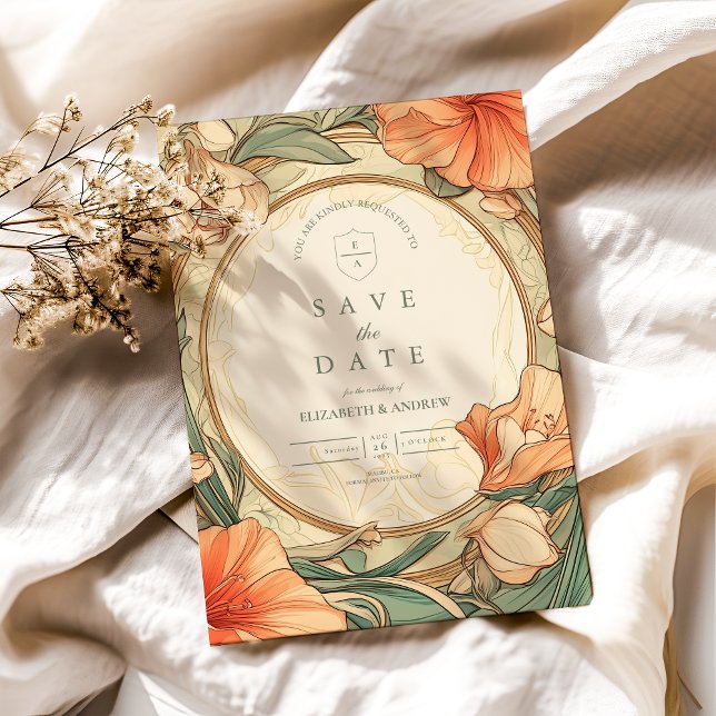 Save The Date Mariage Floral Orange Brûlé (Créateur téléchargé)