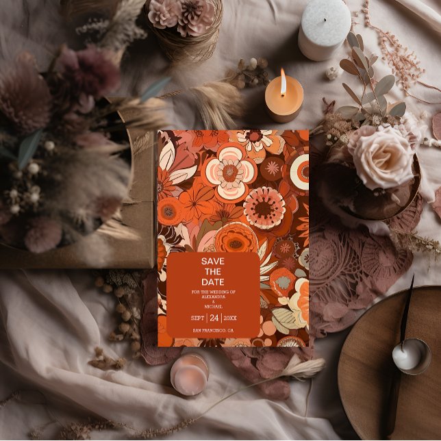 Save The Date Mariage floral orange Super rétro (Créateur téléchargé)
