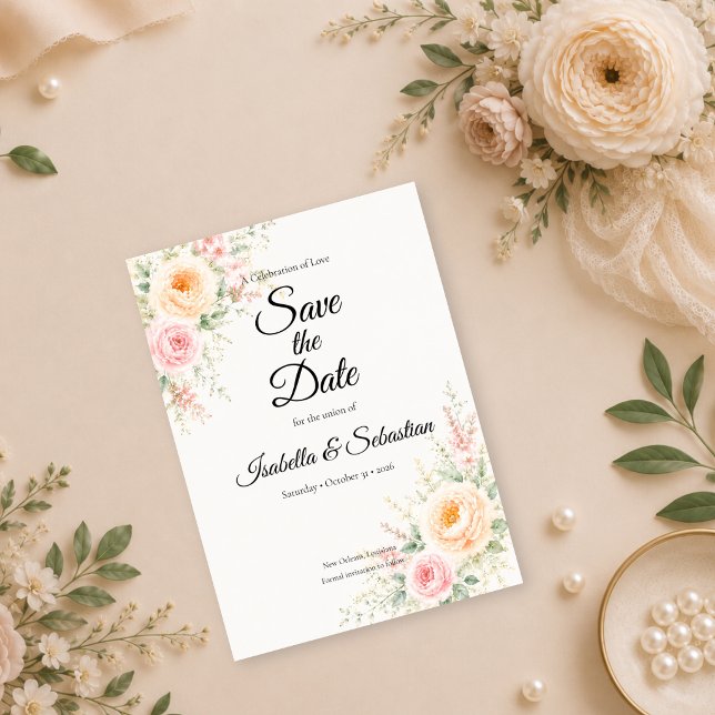 Save The Date Mariage Floral Pastel Romantique (Créateur téléchargé)