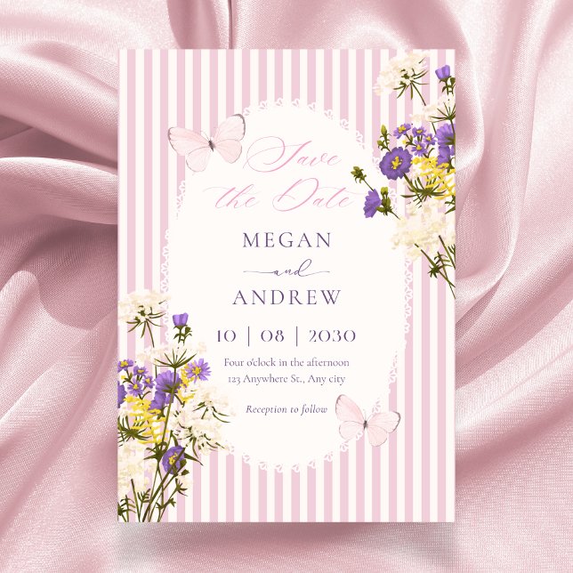 Save The Date Mariage floral pastel violet rose (Créateur téléchargé)