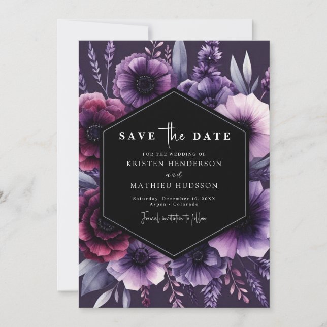 Save The Date Mariage floral pourpre chic en fleur (Devant)