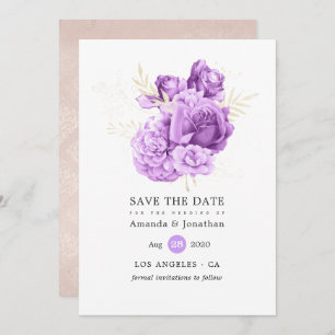 Save The Date Mariage floral pourpre et ivoire