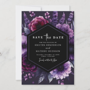 Save The Date Mariage floral pourpre minimal personnalisé